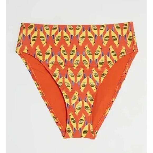 Modcloth Other - ModCloth XL Franky High Waisted Bikini Bottom Swimwear Orange Yellow Birds Print